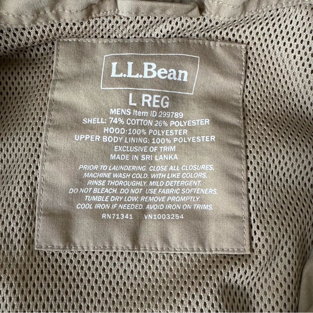 LL Bean Mens Khaki Utility Field Jacket Stowaway Hood 299789 Tan Large Regular - Picture 6 of 9